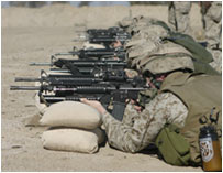 Soldiers lying down and shooting up a firing range